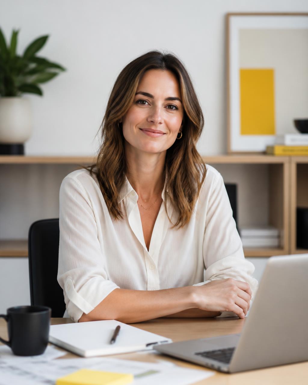 A manager reviewing her leadership feedback report in a bright office